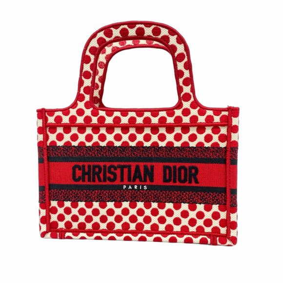 Christian Dior Book Tote Canvas Handbag Red Women's - Picture 1 of 9